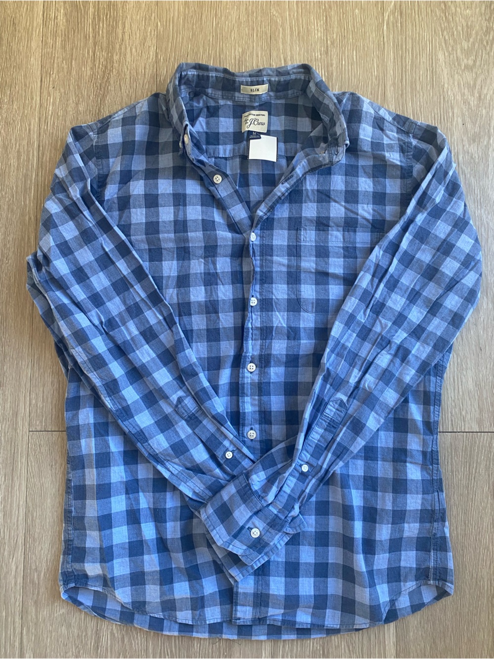 Sewn for JCrew Mens Slim Fit Blue Plaid Button Down 100% Cotton Shirt